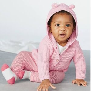 Carter's Infant Girl Pink Hooded Knit Bear Ear Cardigan 3 months